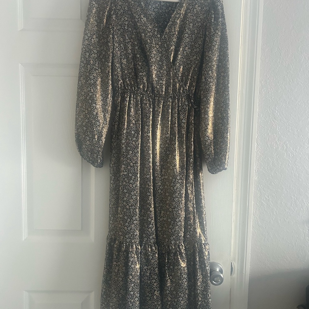 LC Lauren Conrad Long Sleeve Floral Dress - Black and Gold